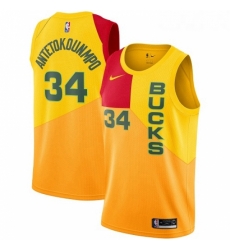 Womens Nike Milwaukee Bucks 34 Giannis Antetokounmpo Swingman Yellow NBA Jersey City Edition Womens Nike Milwaukee Bucks 34 Giannis Antetokounmpo Swingman Yellow NBA Jersey City Edition