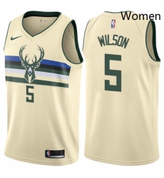 Womens Nike Milwaukee Bucks 5 D J Wilson Swingman Cream NBA Jersey City Edition Womens Nike Milwaukee Bucks 5 D J Wilson Swingman Cream NBA Jersey City Edition