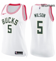 Womens Nike Milwaukee Bucks 5 D J Wilson Swingman WhitePink Fashion NBA Jersey Womens Nike Milwaukee Bucks 5 D J Wilson Swingman WhitePink Fashion NBA Jersey