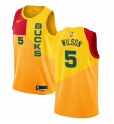 Womens Nike Milwaukee Bucks 5 D J Wilson Swingman Yellow NBA Jersey City Edition Womens Nike Milwaukee Bucks 5 D J Wilson Swingman Yellow NBA Jersey City Edition