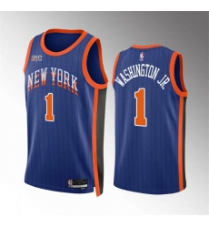Men New Yok Knicks 1 Duane Washington Jr Blue 2023 24 City Edition Stitched Basketball Jersey Men New Yok Knicks 1 Duane Washington Jr Blue 2023 24 City Edition Stitched Basketball Jersey