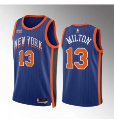 Men New Yok Knicks 13 Shake Milton Blue 2023 24 City Edition Stitched Basketball Jersey Men New Yok Knicks 13 Shake Milton Blue 2023 24 City Edition Stitched Basketball Jersey