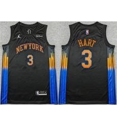Men New Yok Knicks 3 Josh Hart Black 2025 26 Statement Edition Stitched Basketball Jersey