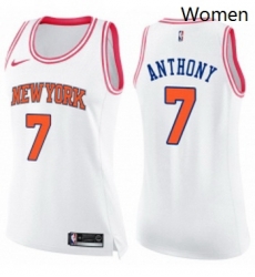 Womens Nike New York Knicks 7 Carmelo Anthony Swingman WhitePink Fashion NBA Jersey Womens Nike New York Knicks 7 Carmelo Anthony Swingman WhitePink Fashion NBA Jersey
