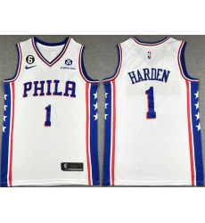 Men Philadelphia 76ers 1 James Harden White With NO 6 Patch Stitched Jersey Men Philadelphia 76ers 1 James Harden White With NO 6 Patch Stitched Jersey