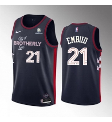 Men Philadelphia 76ers 21 Joel Embiid Navy 2023 24 City Edition Stitched Basketball Jersey Men Philadelphia 76ers 21 Joel Embiid Navy 2023 24 City Edition Stitched Basketball Jersey
