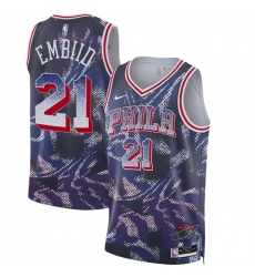 Men Philadelphia 76ers 21 Joel Embiid Navy 2025 Select Series Swingman Stitched Basketball Jersey