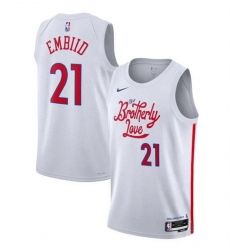 Men Philadelphia 76ers 21 Joel Embiid White 2022 23 City Edition Stitched Basketball Jersey Men Philadelphia 76ers 21 Joel Embiid White 2022 23 City Edition Stitched Basketball Jersey