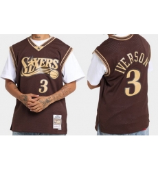 Men Philadelphia 76ers 3 Allen Iverson Brown Swingman Stitched Jersey Men Philadelphia 76ers 3 Allen Iverson Brown Swingman Stitched Jersey