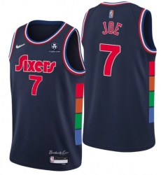 Men Philadelphia 76ers 7 Isaiah Joe 2021 22 City Edition Navy 75th Anniversary Stitched Swingman Jersey Men Philadelphia 76ers 7 Isaiah Joe 2021 22 City Edition Navy 75th Anniversary Stitched Swingman Jersey