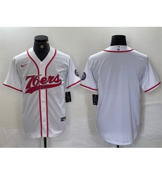 Men Philadelphia 76ers Blank White Cool Base Stitched Baseball Jersey Men Philadelphia 76ers Blank White Cool Base Stitched Baseball Jersey