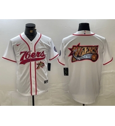 Men Philadelphia 76ers Team Big Logo White Cool Base Stitched Baseball Jersey 5 Men Philadelphia 76ers Team Big Logo White Cool Base Stitched Baseball Jersey 5