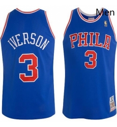 Mens Mitchell and Ness Philadelphia 76ers 3 Allen Iverson Swingman Blue Throwback NBA Jersey Mens Mitchell and Ness Philadelphia 76ers 3 Allen Iverson Swingman Blue Throwback NBA Jersey