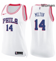 Womens Nike Philadelphia 76ers 14 Shake Milton Swingman White Pink Fashion NBA Jersey Womens Nike Philadelphia 76ers 14 Shake Milton Swingman White Pink Fashion NBA Jersey