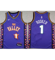 Youth Phoenix Suns 1 Devin Booker Purple 2024 City Edition Stitched Basketball Jersey Youth Phoenix Suns 1 Devin Booker Purple 2024 City Edition Stitched Basketball Jersey