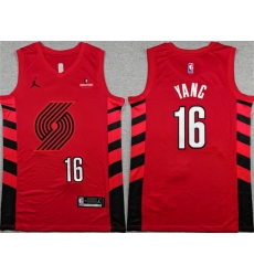 Men Portland Trail Blazers 16 Yang Hansen Red Statement Edition Stitched Basketball Jersey