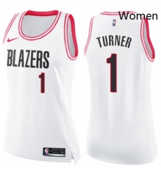 Womens Nike Portland Trail Blazers 1 Evan Turner Swingman WhitePink Fashion NBA Jersey Womens Nike Portland Trail Blazers 1 Evan Turner Swingman WhitePink Fashion NBA Jersey