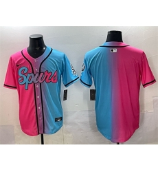 Men San Antonio Spurs Blank Pink Blue Limited Stitched Baseball Jersey