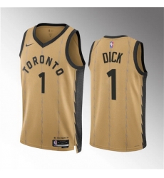 Men Toronto Raptors 1 Gradey Dick Gold 2023 24 City Edition Stitched Basketball Jersey Men Toronto Raptors 1 Gradey Dick Gold 2023 24 City Edition Stitched Basketball Jersey