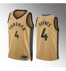 Men Toronto Raptors 4 Scottie Barnes Gold 2023 24 City Edition Stitched Basketball Jersey Men Toronto Raptors 4 Scottie Barnes Gold 2023 24 City Edition Stitched Basketball Jersey