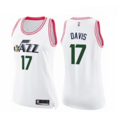 Womens Utah Jazz 17 Ed Davis Swingman White Pink Fashion Basketball Jersey 