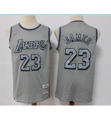 Men Los Angeles Lakers 23 LeBron James Grey Throwback Stitched Basketball Jersey Men Los Angeles Lakers 23 LeBron James Grey Throwback Stitched Basketball Jersey
