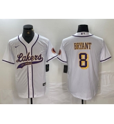 Men Los Angeles Lakers 8 Kobe Bryant White Cool Base Stitched Baseball Jersey 7 Men Los Angeles Lakers 8 Kobe Bryant White Cool Base Stitched Baseball Jersey 7