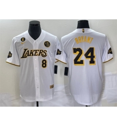 Men Los Angeles Lakers Front 8 Back 24 Kobe Bryant With NO 6 And KB Patch White Cool Base Stitched Baseball Jersey Men Los Angeles Lakers Front 8 Back 24 Kobe Bryant With NO 6 And KB Patch White Cool Base Stitched Baseball Jersey