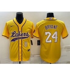 Men Los Angeles Lakers Front 8 Back 24 Kobe Bryant Yellow Cool Base Stitched Baseball Jersey Men Los Angeles Lakers Front 8 Back 24 Kobe Bryant Yellow Cool Base Stitched Baseball Jersey