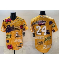 Men Los Angeles Lakers Front 8 Back 24 Kobe Bryant Yellow Limited Stitched Baseball Jersey Men Los Angeles Lakers Front 8 Back 24 Kobe Bryant Yellow Limited Stitched Baseball Jersey