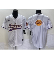 Men Los Angeles Lakers White Team Big Logo Cool Base With Patch Stitched Baseball JerseyS Men Los Angeles Lakers White Team Big Logo Cool Base With Patch Stitched Baseball JerseyS