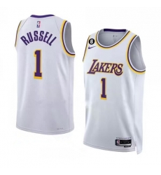 Men's Los Angeles Lakers #1 D’Angelo Russell 2022-23 White With NO.6 Patch Association Edition Swingman Stitched Basketball Jersey Men's Los Angeles Lakers #1 D’Angelo Russell 2022-23 White With NO.6 Patch Association Edition Swingman Stitched Basketball Jersey