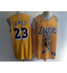 Men's Los Angeles Lakers #23 Lebron James Yellow Skull Stitched Basketball Jersey Men's Los Angeles Lakers #23 Lebron James Yellow Skull Stitched Basketball Jersey