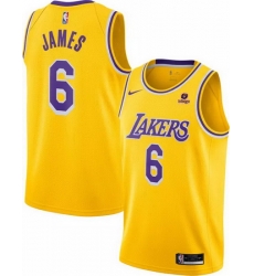 Men's Los Angeles Lakers #6 LeBron James Bibigo Yellow Stitched Basketball Jersey Men's Los Angeles Lakers #6 LeBron James Bibigo Yellow Stitched Basketball Jersey