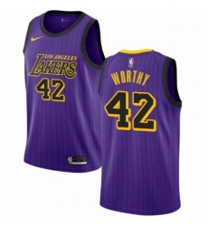 Mens Nike Los Angeles Lakers 42 James Worthy Swingman Purple NBA Jersey City Edition Mens Nike Los Angeles Lakers 42 James Worthy Swingman Purple NBA Jersey City Edition