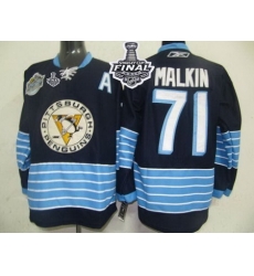 Penguins #71 Evgeni Malkin Dark BLue 2011 Winter Classic Vintage 2017 Stanley Cup Final Patch Stitched NHL Jersey