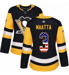 Womens Adidas Pittsburgh Penguins 3 Olli Maatta Authentic Black USA Flag Fashion NHL Jersey Womens Adidas Pittsburgh Penguins 3 Olli Maatta Authentic Black USA Flag Fashion NHL Jersey