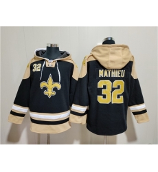 Men New Orleans Saints 32 Tyrann Mathieu Black Ageless Must Have Lace Up Pullover Hoodie Men New Orleans Saints 32 Tyrann Mathieu Black Ageless Must Have Lace Up Pullover Hoodie