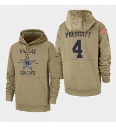 Mens Dallas Cowboys 4 Dak Prescott 2019 Salute to Service Sideline Therma Pullover Hoodie Tan Mens Dallas Cowboys 4 Dak Prescott 2019 Salute to Service Sideline Therma Pullover Hoodie Tan