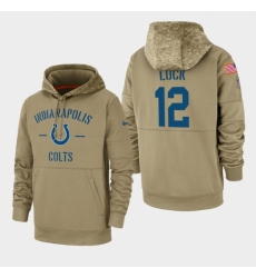 Mens Indianapolis Colts 12 Andrew Luck 2019 Salute to Service Sideline Therma Pullover Hoodie Tan Mens Indianapolis Colts 12 Andrew Luck 2019 Salute to Service Sideline Therma Pullover Hoodie Tan
