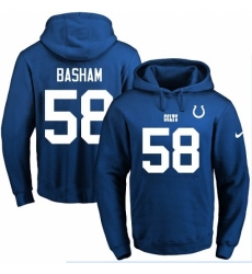 NFL Mens Nike Indianapolis Colts 58 Tarell Basham Royal Blue Name Number Pullover Hoodie