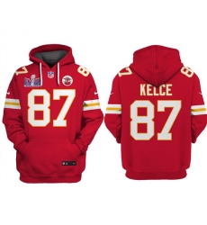 Men Kansas City Chiefs 87 Travis Kelce Red Super Bowl LVIII Patch Pullover Hoodie Men Kansas City Chiefs 87 Travis Kelce Red Super Bowl LVIII Patch Pullover Hoodie