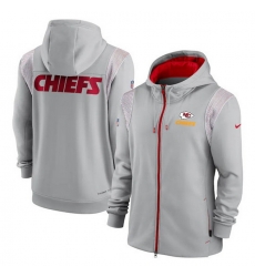 Men Kansas City Chiefs Grey Performance Sideline Lockup Full Zip Hoodie Men Kansas City Chiefs Grey Performance Sideline Lockup Full Zip Hoodie