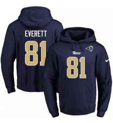 NFL Mens Nike Los Angeles Rams 81 Gerald Everett Navy Blue Name Number Pullover Hoodie NFL Mens Nike Los Angeles Rams 81 Gerald Everett Navy Blue Name Number Pullover Hoodie
