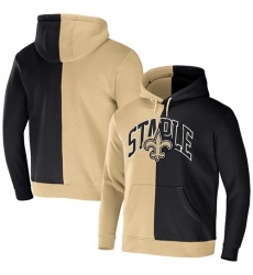 Men New Orleans Saints Gold Black Split Logo Pullover Hoodie Men New Orleans Saints Gold Black Split Logo Pullover Hoodie