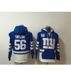 Men New York Giants 56 Lawrence Taylor Blue White Lace Up Pullover Hoodie Men New York Giants 56 Lawrence Taylor Blue White Lace Up Pullover Hoodie