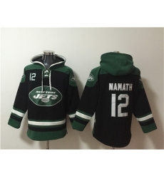 Men New York Jets 12 Joe Namath Black Ageless Must Have Lace Up Pullover Hoodie Men New York Jets 12 Joe Namath Black Ageless Must Have Lace Up Pullover Hoodie