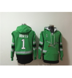 Men Philadelphia Eagles 1 Jalen Hurts Green Ageless Must Have Lace Up Pullover Hoodie Men Philadelphia Eagles 1 Jalen Hurts Green Ageless Must Have Lace Up Pullover Hoodie