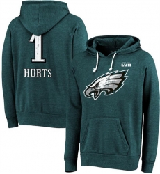 Men Philadelphia Eagles 1 Jalen Hurts Midnight Green Super Bowl LVII Name 26 Number Pullover Hoodie Men Philadelphia Eagles 1 Jalen Hurts Midnight Green Super Bowl LVII Name 26 Number Pullover Hoodie
