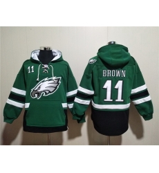 Men Philadelphia Eagles 11 A J Brown Green Ageless Must Have Lace Up Pullover Hoodie Men Philadelphia Eagles 11 A J Brown Green Ageless Must Have Lace Up Pullover Hoodie